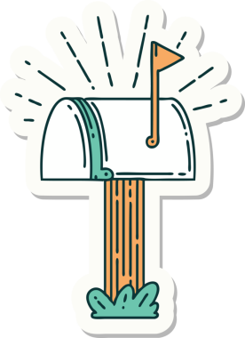 Bir insan tarafından çizilmiş dövme stili kapalı posta kutusu etiketi