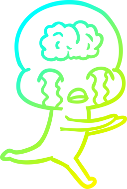 Bir çizgi filmin soğuk gradyan çizimi. Bir insan tarafından çizilmiş ağlayan büyük beyin uzaylısı.