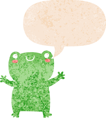 Bir insan tarafından çizilmiş, grunge 'da konuşma baloncuğu olan sevimli çizgi film kurbağası.