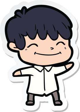 Bir insan tarafından çizilmiş mutlu bir çocuğun çıkartması.