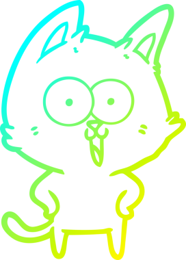 Bir insan tarafından çizilmiş komik çizgi film kedisinin soğuk gradyan çizgisi.