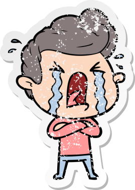 Bir insan tarafından çizilmiş ağlayan bir karikatür çıkartması.