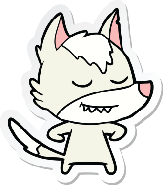 Bir insan tarafından çizilmiş dost canlısı bir kurt çizgi filminin çıkartması.