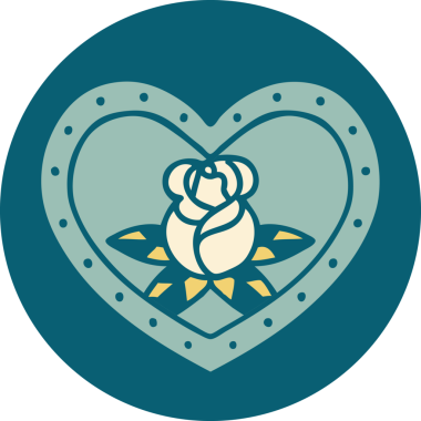 Bir insan tarafından çizilmiş kalp ve çiçeklerin ikonik dövme şekli