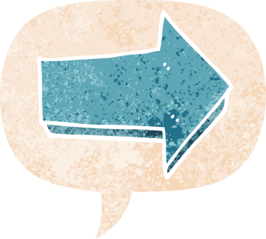 grunge ile konuşma balonu ile çizgi film ok bir insan tarafından çizilmiş sıkıntılı retro biçimi