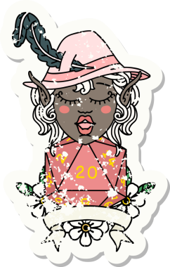 Retro Dövme Tarzı Elf Ozanı Bir insan tarafından çizilmiş doğal yirmi zar atışıyla