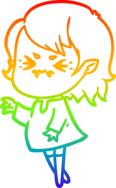 Gökkuşağı gradyan çizgi çizimi Bir insan tarafından çizilmiş rahatsız bir vampir kız çizgi filmi