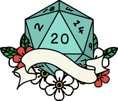 Retro Dövme Biçimi Doğal 20 D20 zar bir insan tarafından çizildi