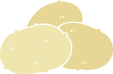 Bir insan tarafından çizilmiş düz renkli çizgi film patatesleri.