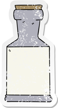 İnsan eliyle çizilmiş garip bir iksir şişesinin sıkıntılı çıkartması.