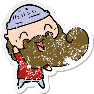 Bir insan tarafından çizilmiş sakallı ve kış şapkalı mutlu bir adamın sıkıntılı çıkartması.