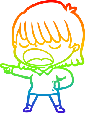 Gökkuşağı gradyan çizgi çizimi Bir insan tarafından yüksek sesle çizilen bir kadın karikatürü