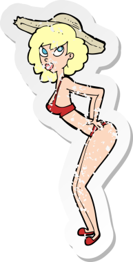 Bir insan tarafından çizilmiş plaj kızı karikatürünün gerilimli yapıştırması.