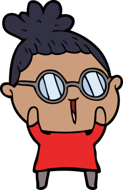 Bir insan tarafından çizilmiş gözlüklü bir karikatür kadın.