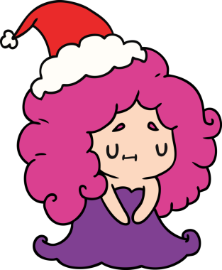 Bir insan tarafından çizilmiş Kawai kızının el çizimi Noel karikatürü.