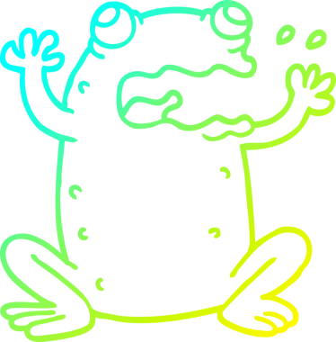 Bir insan tarafından çizilmiş, çizgi film karakteri çılgın bir kurbağa çizimi.