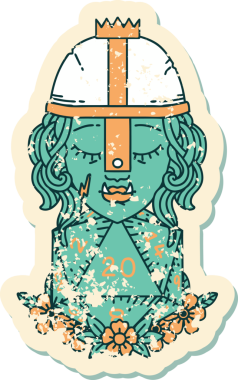 Retro Dövme Biçimli Ork Savaşçısı Karakteri Bir insan tarafından çizilmiş doğal yirmi zar atışıyla