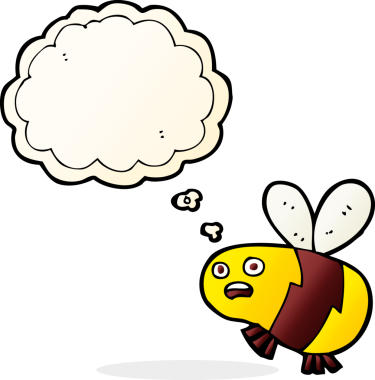 Bir insan tarafından çizilmiş düşünce balonlu çizgi film arısı.