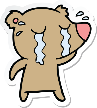 Bir insan tarafından çizilmiş ağlayan bir ayının çıkartması.