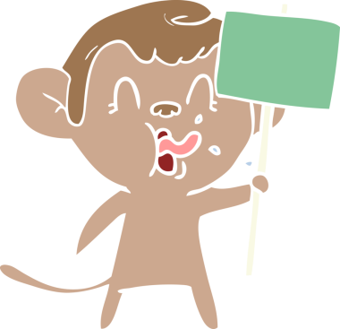 Çılgın düz renkli çizgi film maymunu insan tarafından çizilmiş.