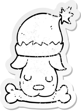 Bir insan tarafından çizilmiş kemikli bir karikatür yılbaşı köpeğinin sıkıntılı çıkartması.