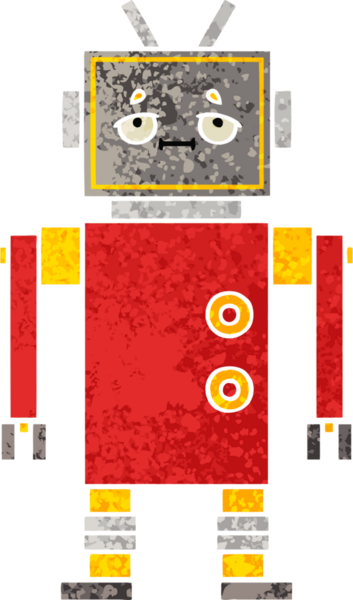 Bir insan tarafından çizilmiş bir robotun retro çizim tarzı karikatürü