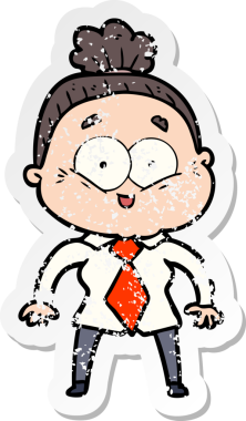 Bir insan tarafından çizilmiş mutlu, yaşlı bir kadının sıkıntılı çıkartması.