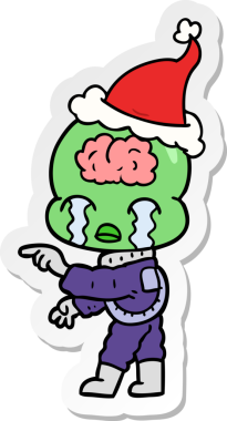Ağlayan ve Noel Baba şapkası takan büyük beyinli bir uzaylının el yazısı.