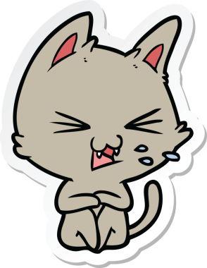 Bir insan tarafından çizilmiş çizgi film kedisinin çıkartması.