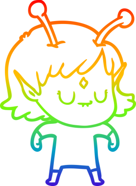 Gökkuşağı gradyan çizgisi bir insan tarafından çizilmiş uzaylı bir kızın çizimi