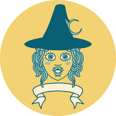 Retro Dövme Biçimi Bir insan tarafından çizilmiş yarı ork cadı yüzü