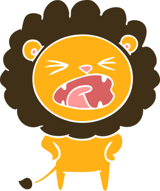 Bir insan tarafından çizilmiş düz renkli çizgi film aslanı