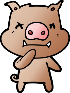 Bir insan tarafından çizilmiş kızgın çizgi film domuzu.