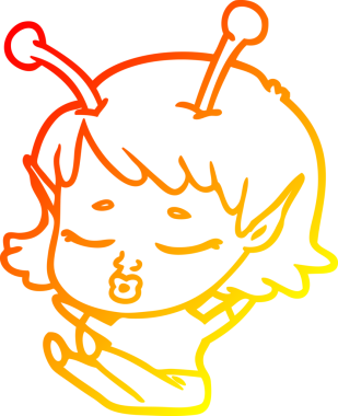 Bir insan tarafından çizilmiş sevimli bir uzaylı kız çizgi filmi.