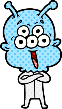 Bir insan tarafından çizilmiş mutlu bir uzaylı çizgi filmi.