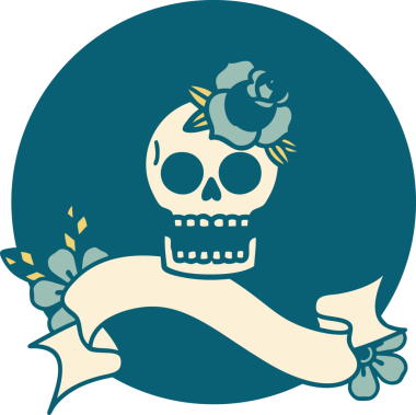 Bir insan tarafından çizilmiş kafatası ve gül şeklinde dövme simgesi