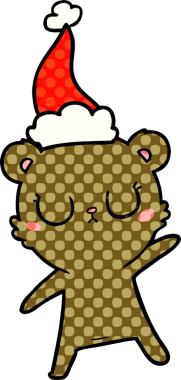 Barışçıl el çizimi çizgi roman tarzı Noel Baba şapkası takan bir ayı insan tarafından çizilmiş.