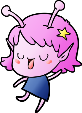 Mutlu uzaylı kız çizgi filmi bir insan tarafından çizilmiş.