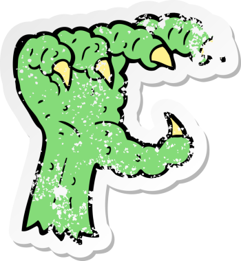 Bir insan tarafından çizilmiş canavar pençeli çizgi filmin gerilimli yapıştırması.