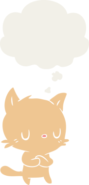 Düşünce baloncuğu olan çizgi film kedisi insan tarafından çizilmiş.