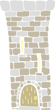 Bir insan tarafından çizilmiş eski kale kulesinin düz renk çizimi