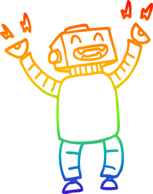 gökkuşağı gradyan çizgi çizimi bir insan tarafından çizilmiş mutlu robot