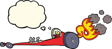 Bir insan tarafından çizilmiş düşünce balonlu çizgi film yarışçısı.