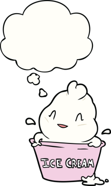 Bir insan tarafından çizilmiş düşünce baloncuklu tatlı çizgi film dondurması.