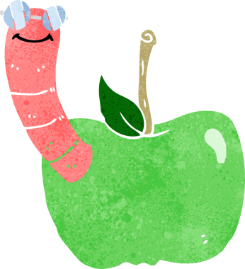 Bir insan tarafından çizilmiş solucanlı çizgi film elması