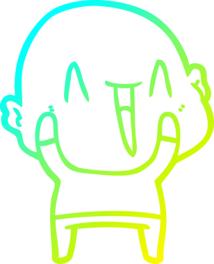 Bir insan tarafından çizilmiş, mutlu, kel bir adamın çizdiği soğuk çizgi.