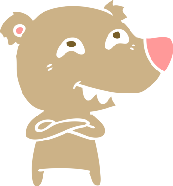 Düz renkli çizgi film ayısı bir insan tarafından çizilmiş dişleri gösteriyor.