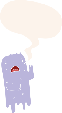 Konuşma baloncuğu olan bir çizgi film hayaleti insan tarafından çizilmiş.