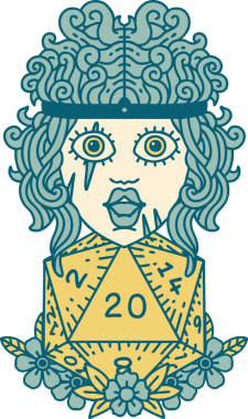 Retro Dövme Tarzı İnsan Barbarlığı Bir insan tarafından çizilmiş 20 zar ile