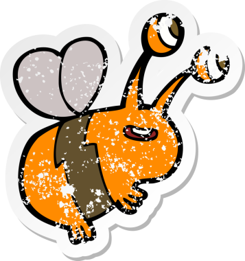 Bir insanın çizdiği mutlu arı çizgi filminin gerilimli retro yapıştırması.